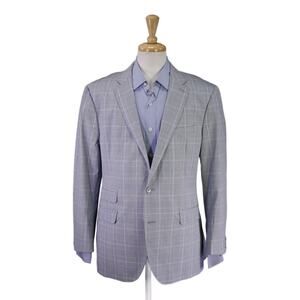 Trend MaxMan Blue Plaid Cotton Seersucker Cotton Wool 2-Btn Blazer Jacket 42S